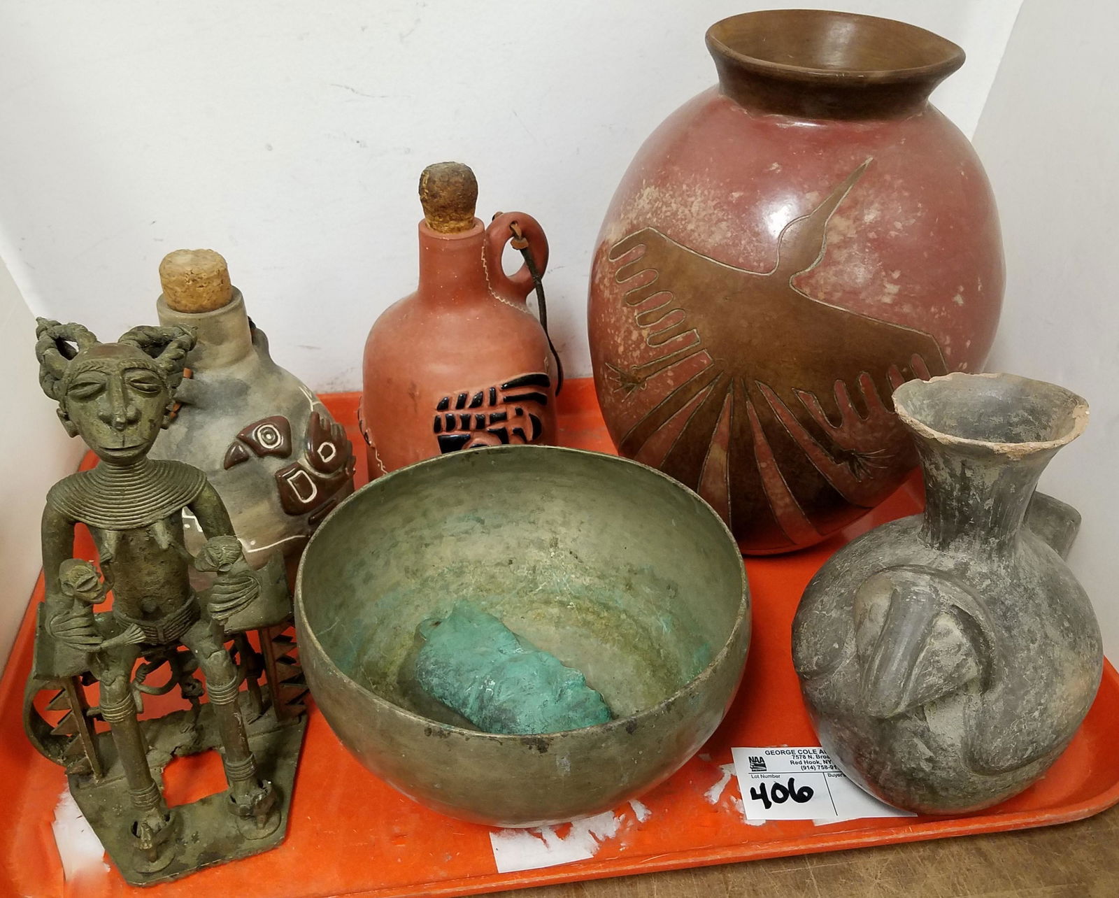 TRAY ETHNIC ITEMS- AFRICAN BRONZE SEATED FIG. 8.5" (1 of 3)