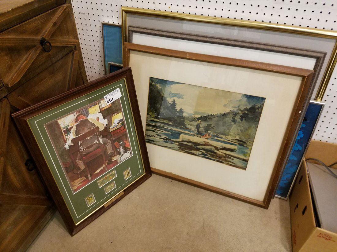 LOT 8 FRAMED ITEMS PRINTS INCL NORMAN ROCKWELL BEATING (1 of 4)