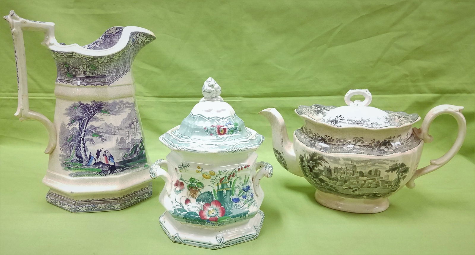 TRAY 19TH C IRONSTONE TRANSFER PITCHER, TEA POT AND (1 of 8)