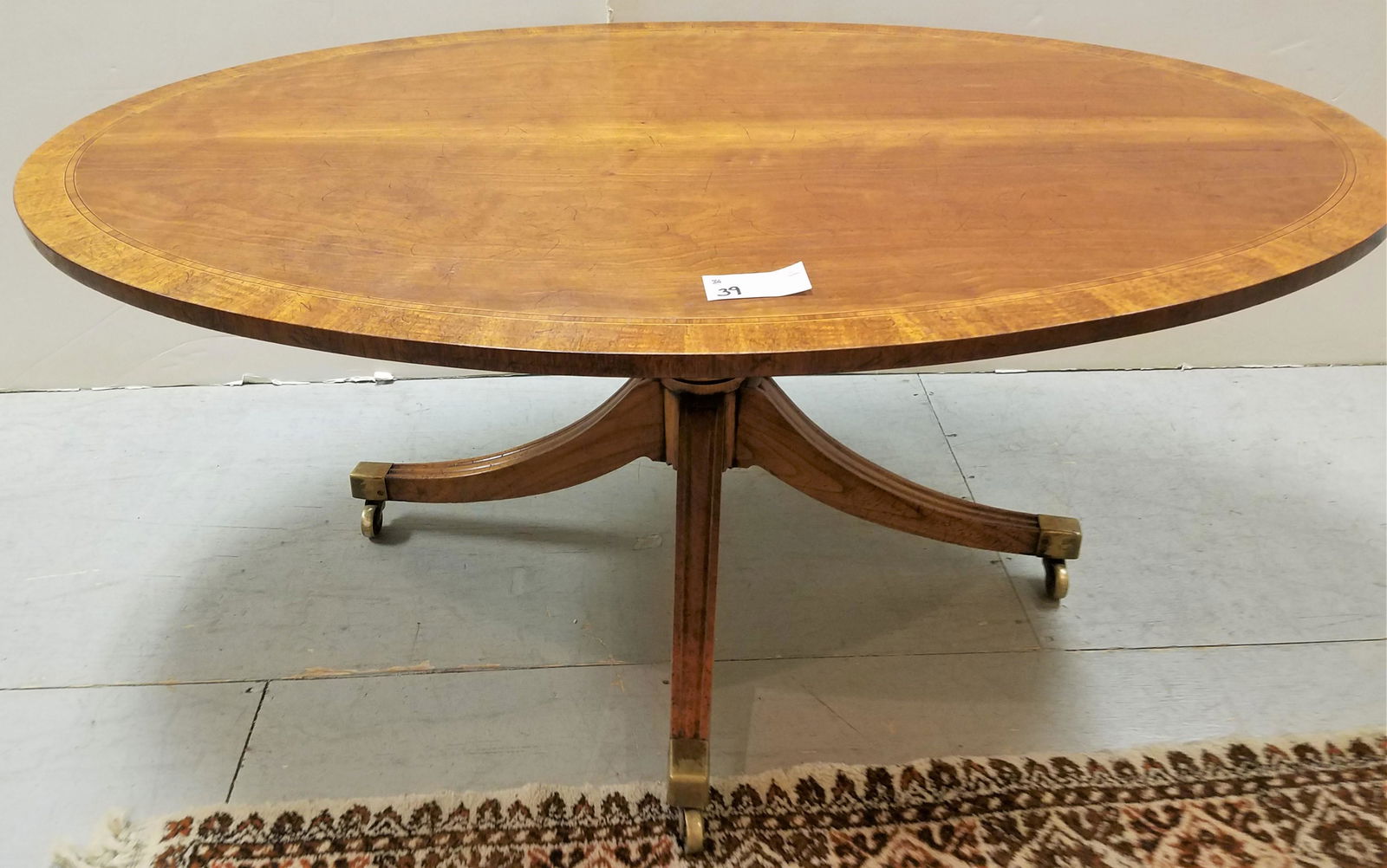 WALUNT W/ MAHOG INLAY PED BASE COFFEE TABLE 19 1/2"H X (1 of 5)