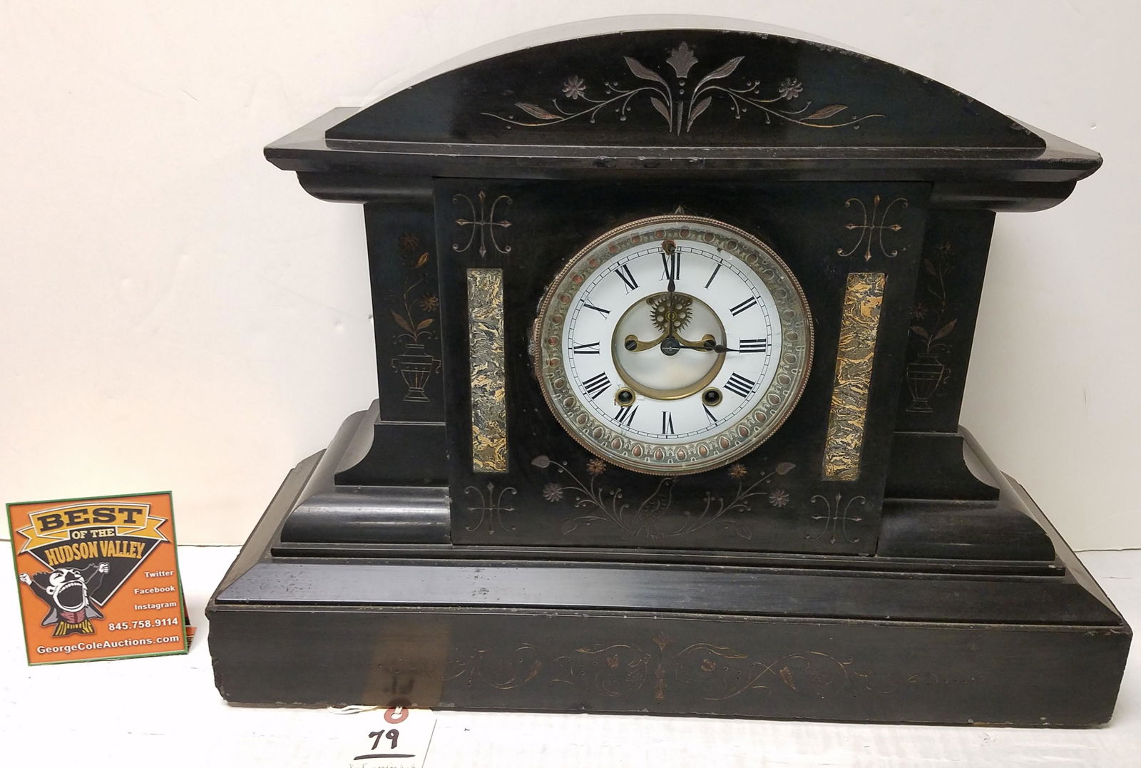 VICT POLISHED SLATE MANTEL CLOCK 15"H X 20 1/2"W X 7"D (1 of 10)
