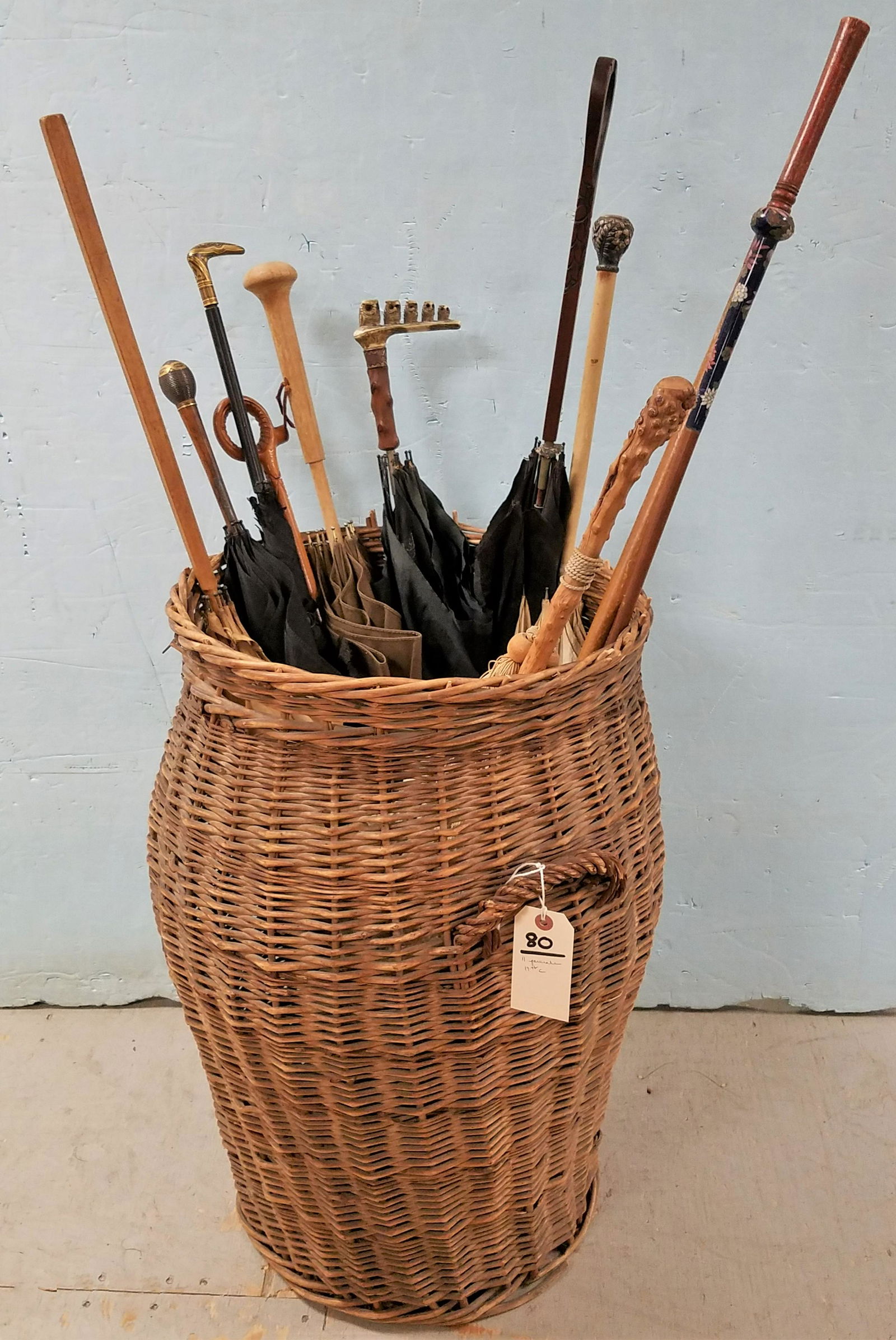 BASKET 11 19TH C PARASOLS STERL, CLOISSONE CARVED WOOD (1 of 3)