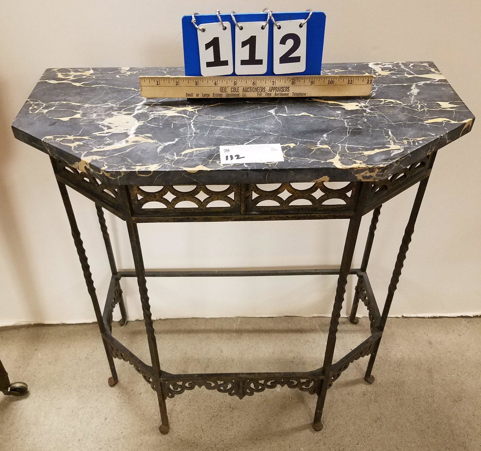WROUGHT AND CAST BRONZE BASE MARBLE TOP CONSOLE TABLE (1 of 2)