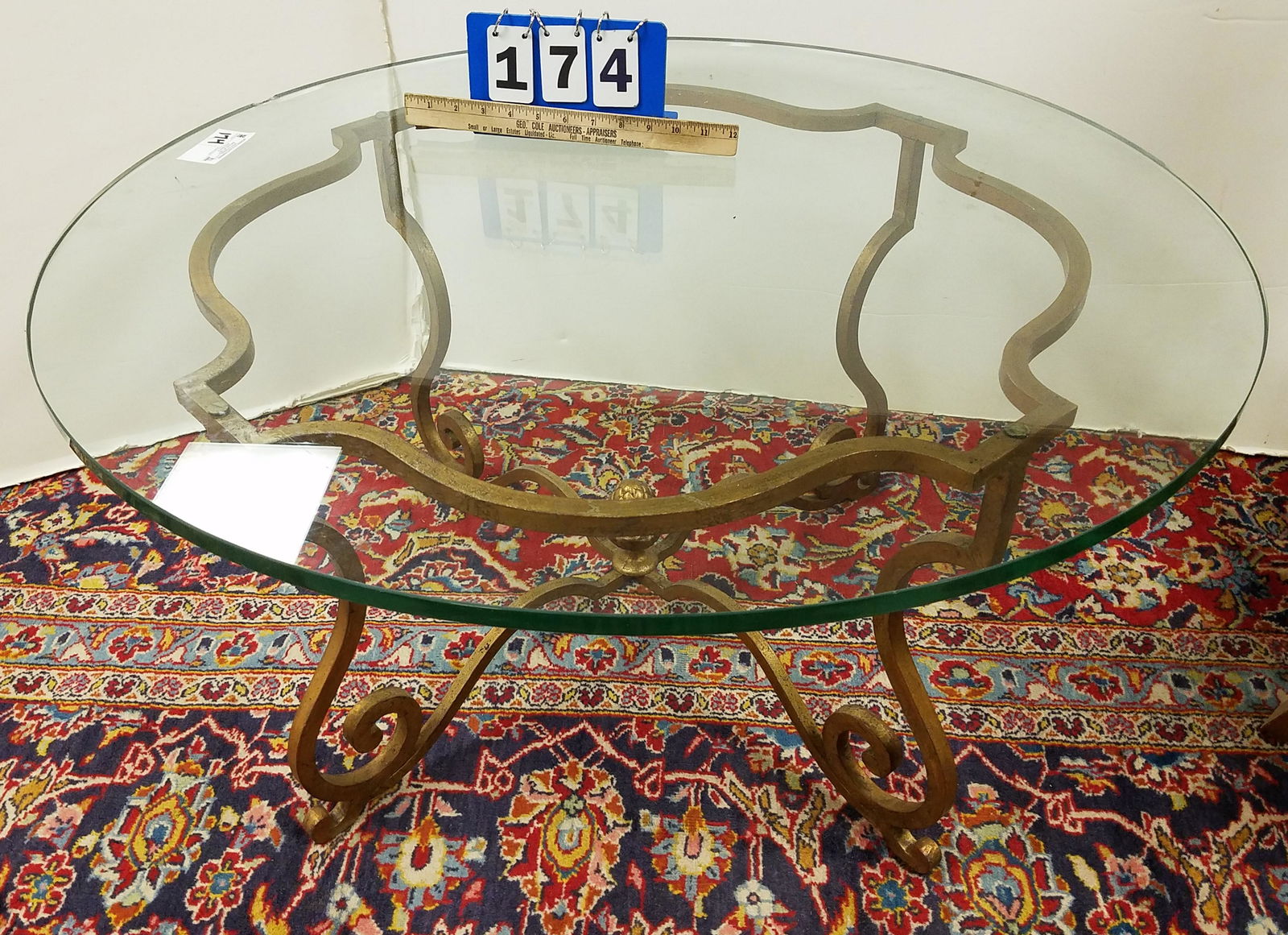 WROUGHT BASE GLASS TOP COFFEE TABLE 18"H X 36" DIAM (1 of 3)