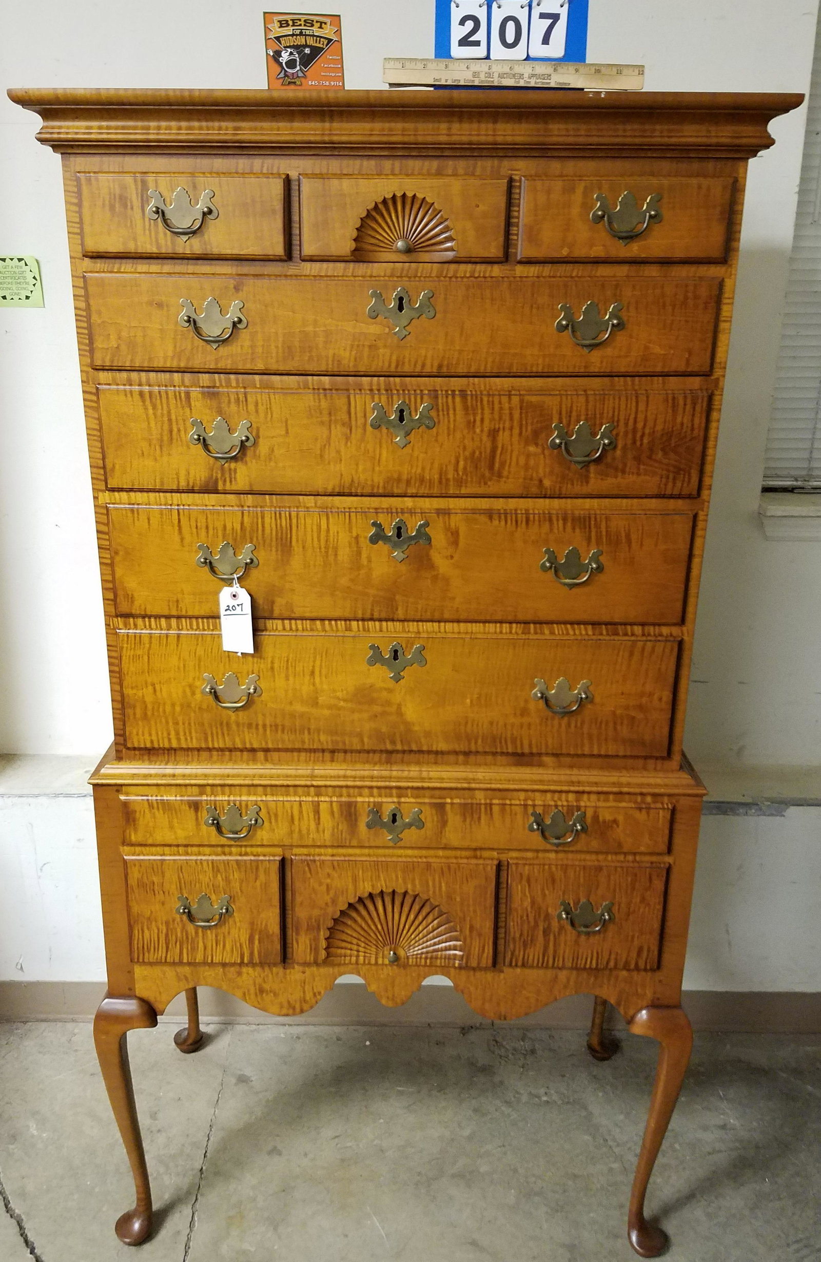 ELDRED WHEELER QA STYLE TIGER MAPLE HIGHBOY 71"H X 36"W (1 of 4)