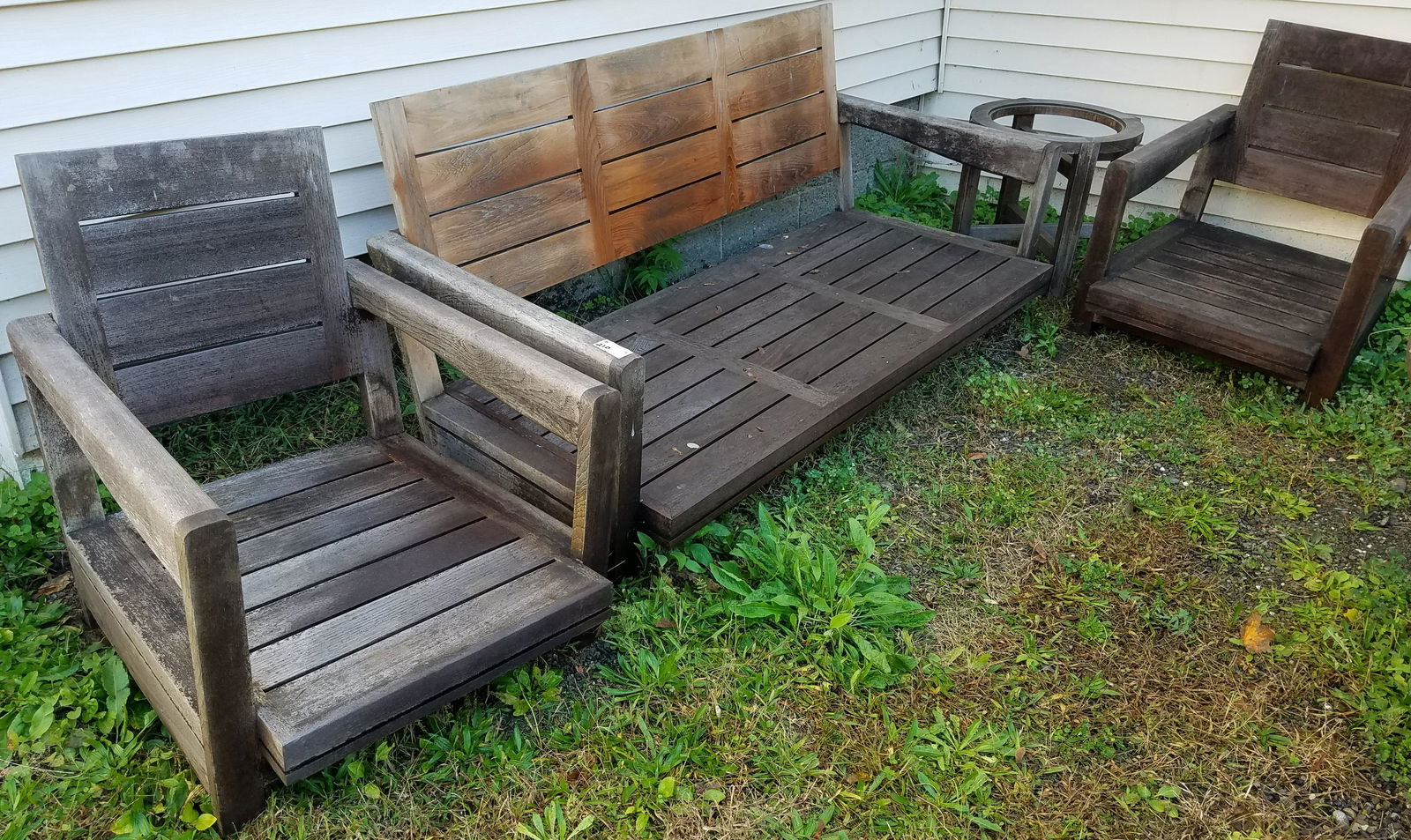 TEAK BENCH 6'3" W/ PR ARMCHAIRS AND SM TABLE (1 of 2)