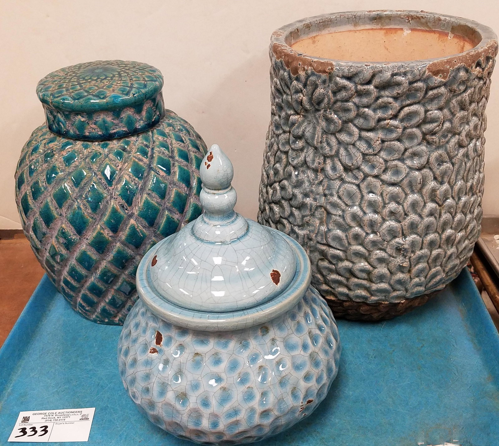 TRAY 3 GLAZED TERRACOTTA PC VASE 12", 10 1/2" GINGER (1 of 1)