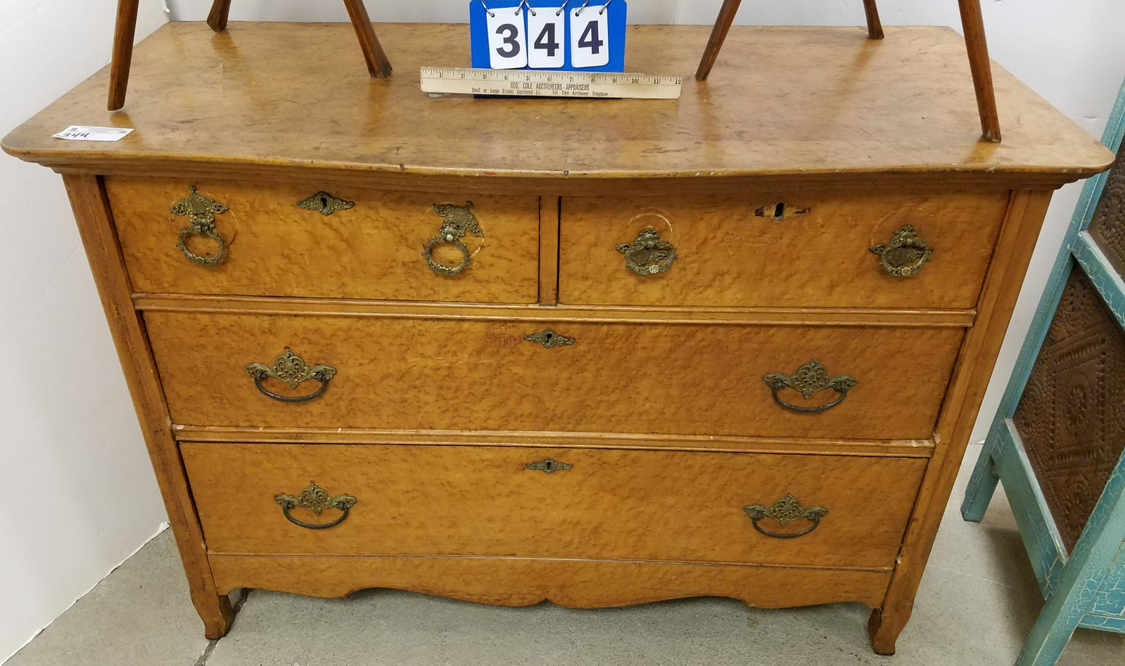 BIRDSEYE MAPLE 4 DRAWER CHEST 32 1/2"H X 45 1/2"W X: BIRDSEYE MAPLE 4 DRAWER CHEST 32 1/2"H X 45 1/2"W X 22"D