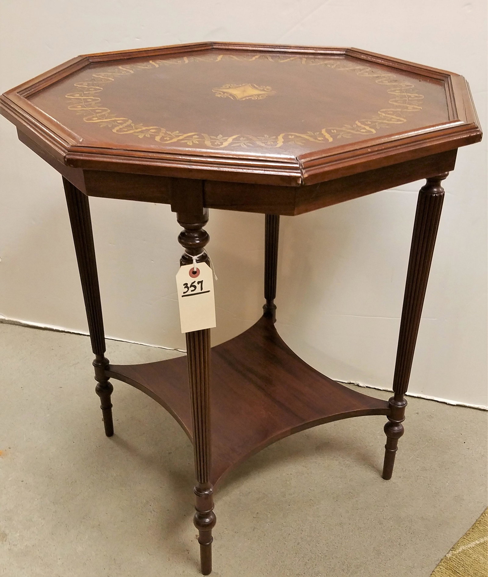 MAHOG 2 TIER OCTAGONAL INLAID TABLE 29 1/2"H X 26" DIAM (1 of 4)