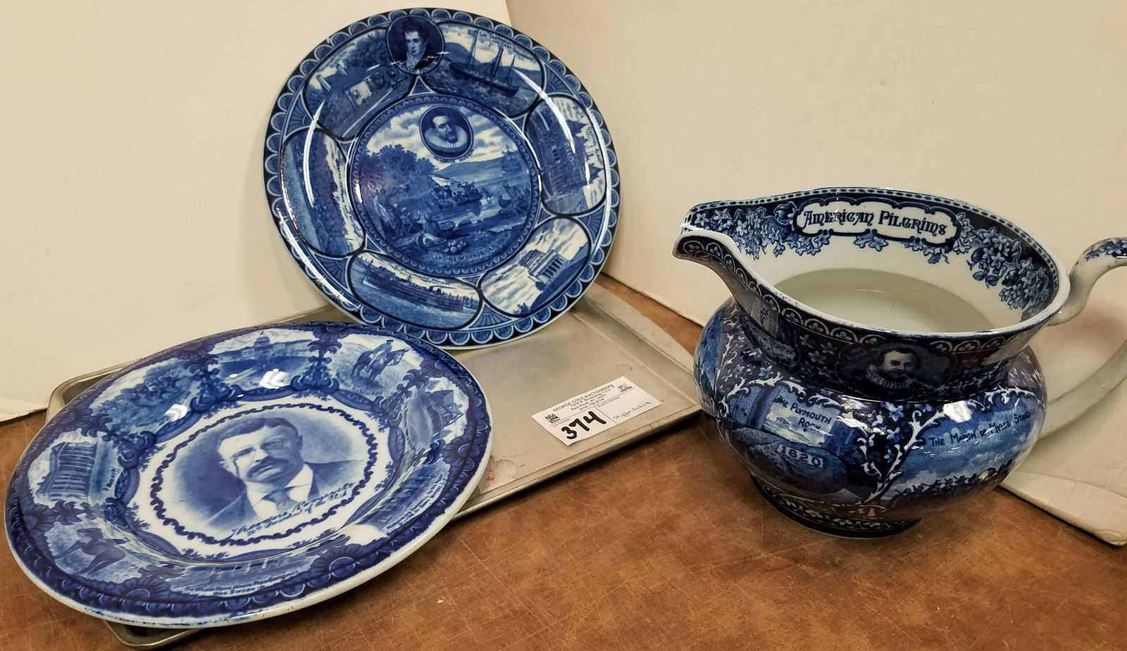 TRAY STAFFORDSHIRE FLOW BLUE SOUVENIR PLATES THEODORE (1 of 11)