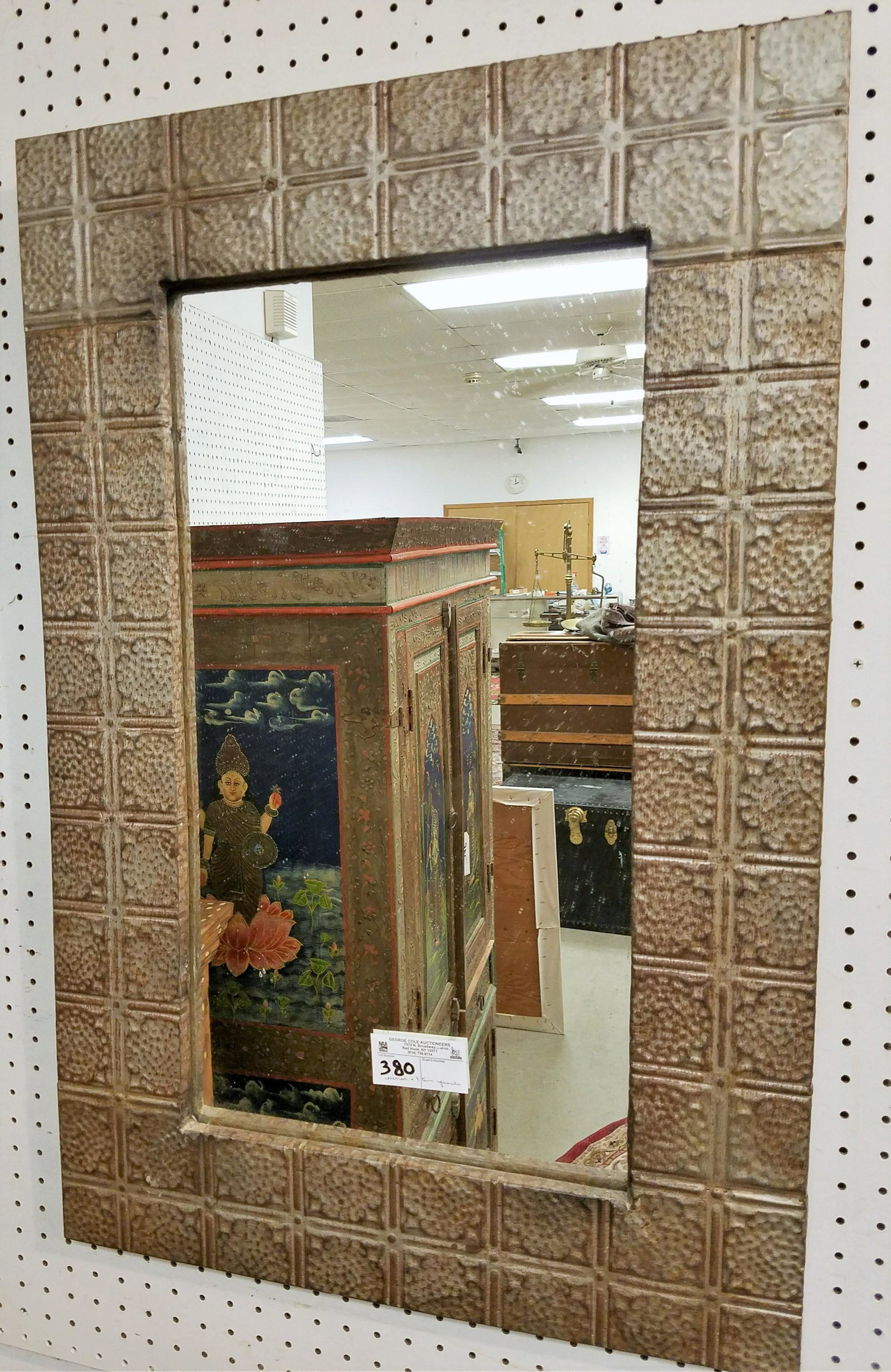 TIN FRAMED MIRROR 34 1/2" X 22 1/2" AND 3 TIN PANELS (1 of 5)