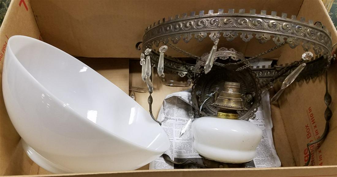 BX VICT. CHANDELIER W/MILK GLASS FONT & SHADE (1 of 3)