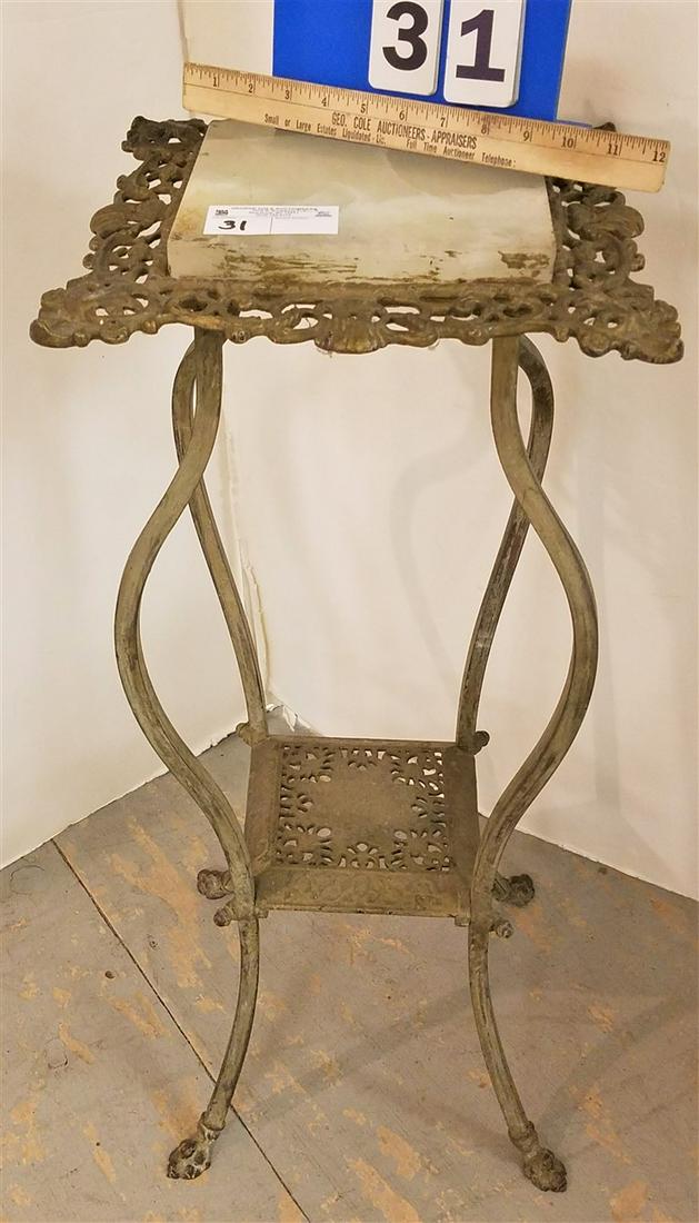 BRASS & CAST IRON 2 TIER STANDW/ ALABASTER TOP 30"HX (1 of 4)