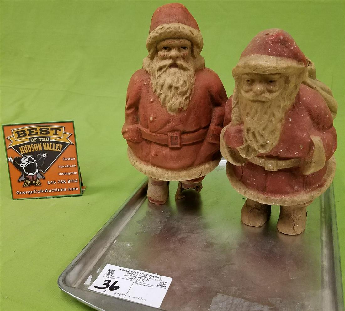 TRAY 2 PAPER MACHE SANTAS 1 W SACK 9" 1-SANTA 10" (1 of 4)