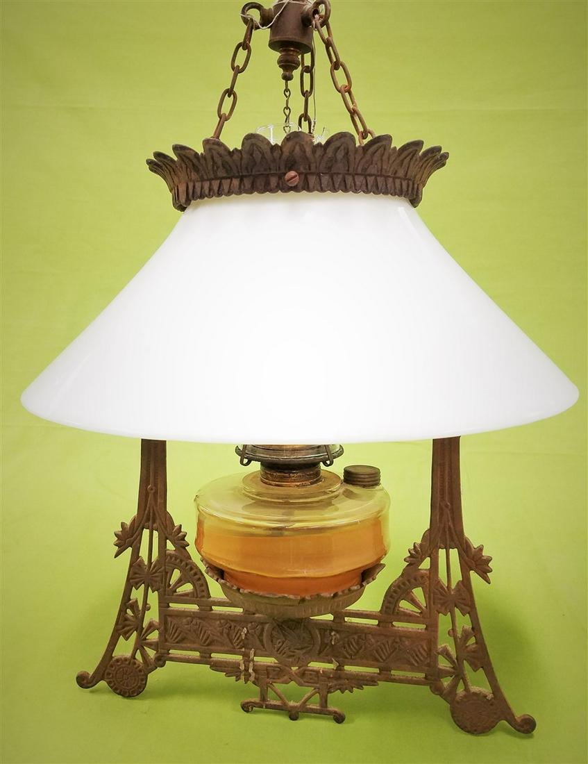 BX- W/ VICT. CAST IRON CHANDELIER W/ GLASS FONT (1 of 3)