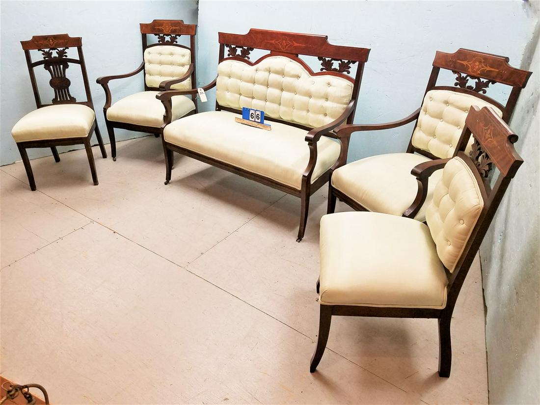 C. 1915 INLAID 5 PC. MAGH. PARLOR SET (1 of 7)