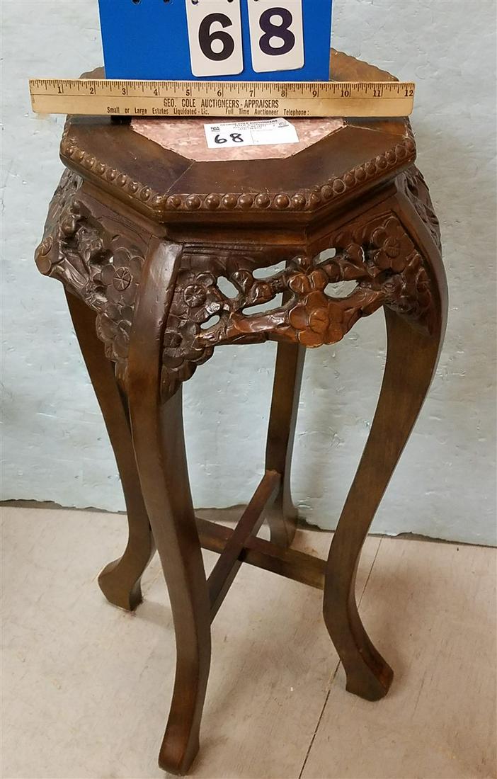 CHINESE CARVED STAND W/ MARBLE INSERT TOP 30.5" H (1 of 3)