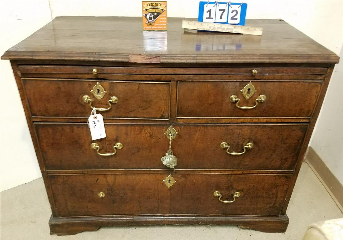 18TH C WALNUT 4 DRAWER CHEST W/ PULL OUT SHELF 32 1/2"H (1 of 2)
