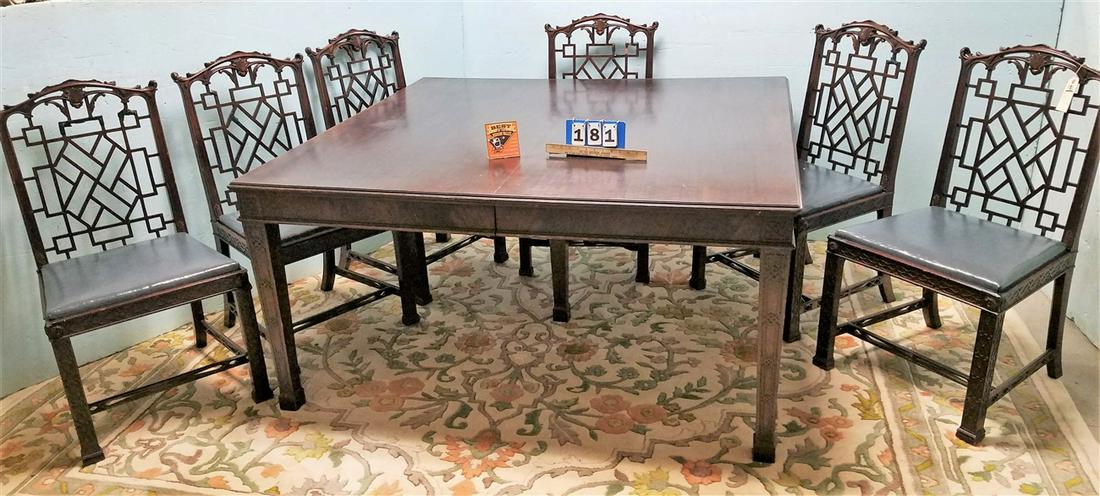 ENGLISH MAHOG DINING TABLE 5' SQ W/ 7 LEAVES AND 6 (1 of 7)