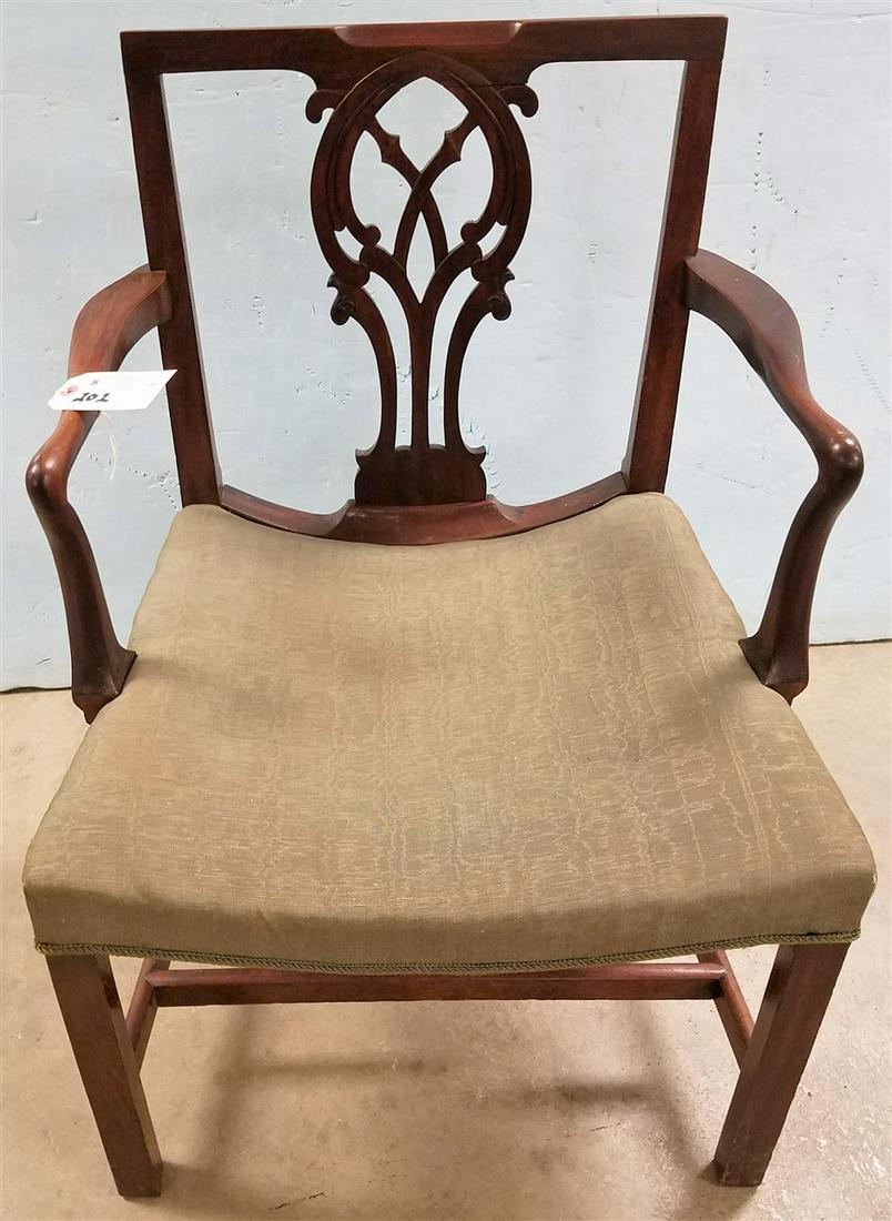 19TH C MAHOG SADDLE SEAT ARMCHAIR: 19TH C MAHOG SADDLE SEAT ARMCHAIR
