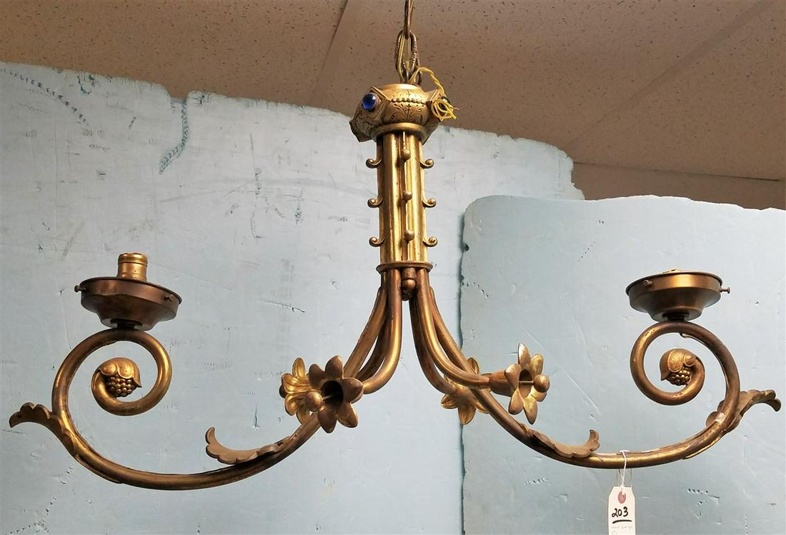 CAST BRONZE 18TH C 2 LIGHT CHANDELIER W/ JEWELS 19"H X (1 of 2)