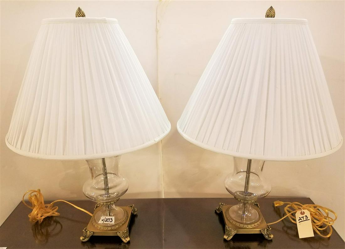 PR BRASS AND GLASS URN TABLE LAMPS (1 of 3)