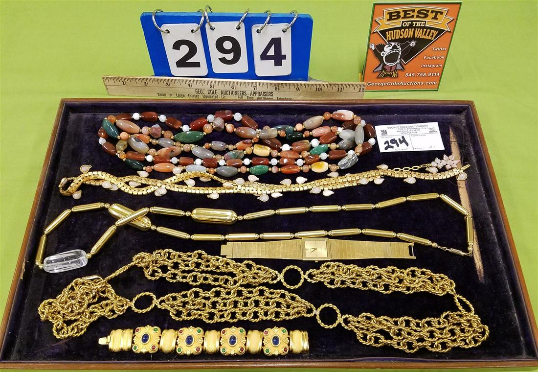 TRAY COSTUME JEWELRY INCL YVES SAINT LAURENT BELT, (1 of 4)