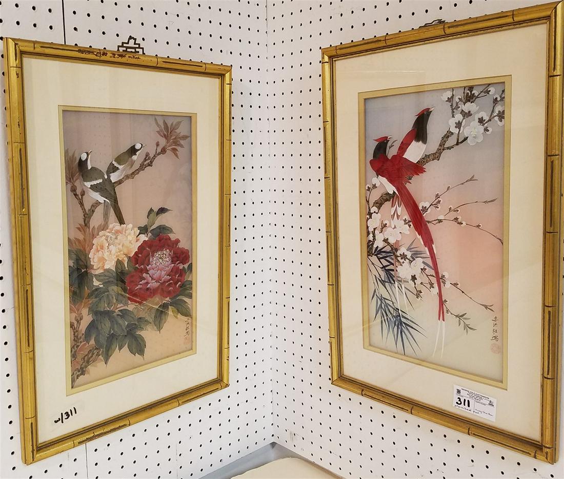 PR FRAMED PTGS ON BOARD SGND HUNG CHU LEE 18" X 9 1/2": PR FRAMED PTGS ON BOARD SGND HUNG CHU LEE 18" X 9 1/2"