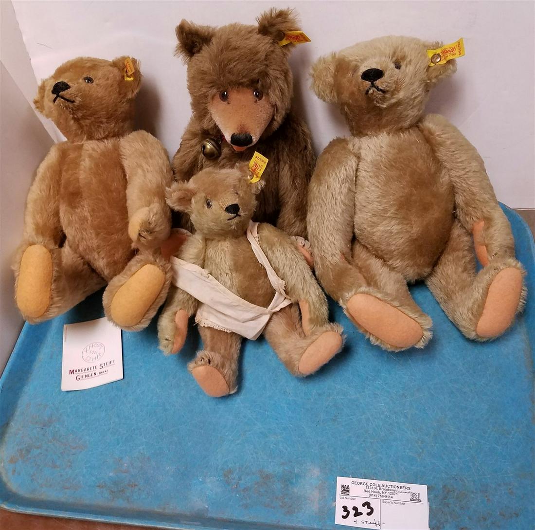 TRAY 4 STEIFF TEDDY BEARS 2-12", 11" AND 9 1/2" (1 of 2)