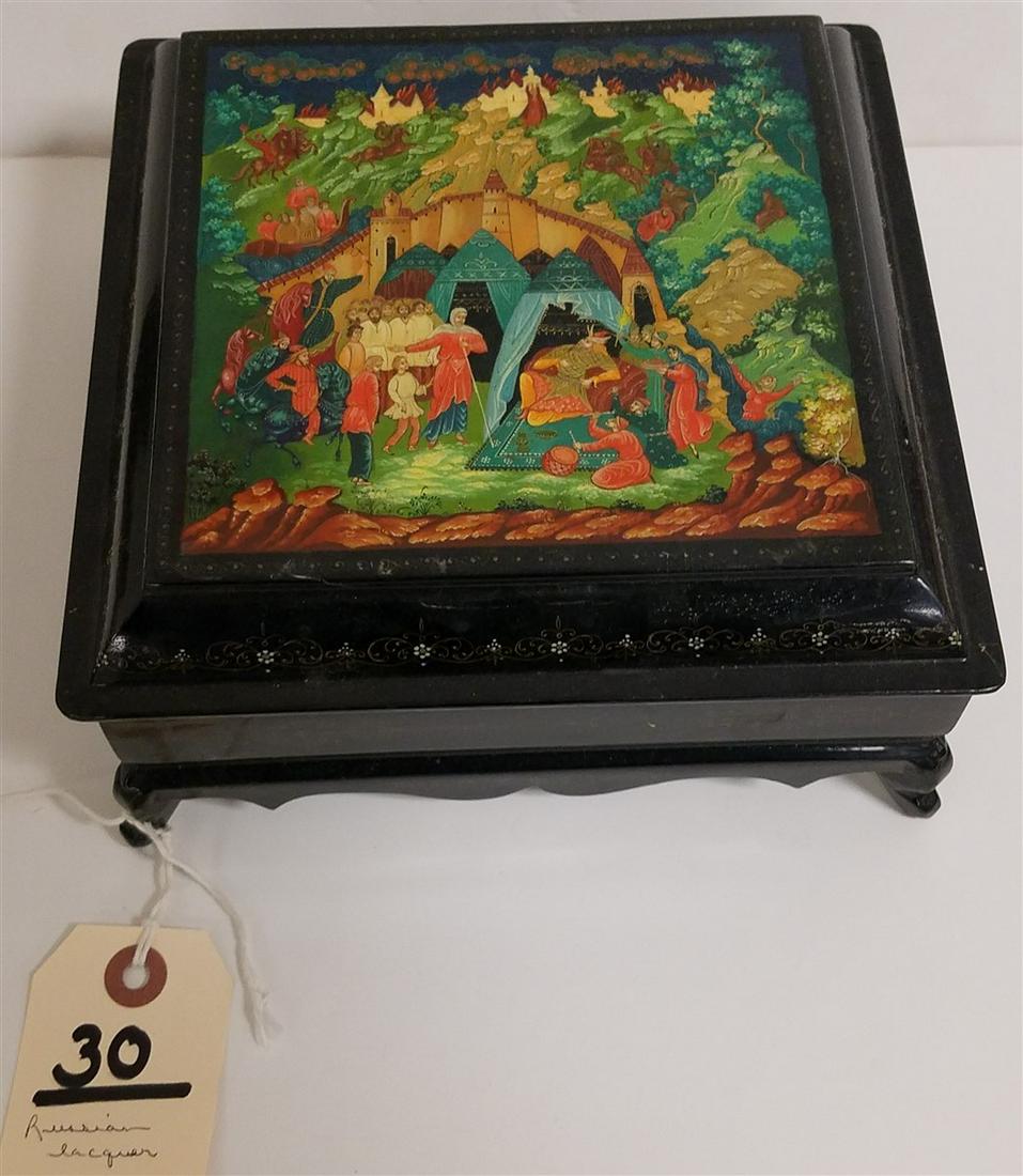 RUSSIAN LACQUER BX 4"H X 7 3/4" SQ (1 of 5)