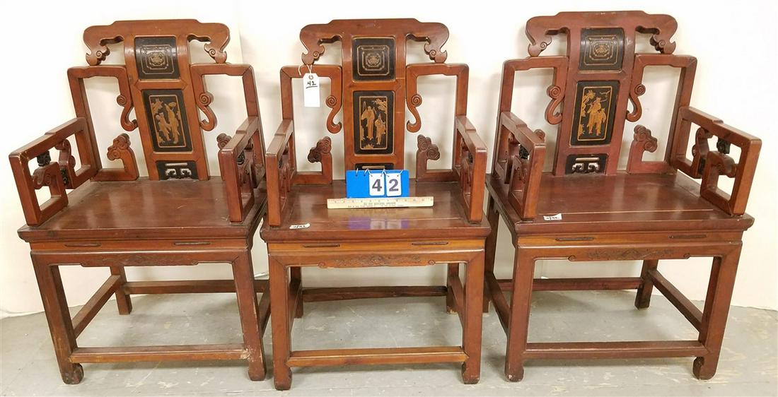 SET 3 CHINESE ARMCHAIRS 38 1/2"H x 24"W x 18"D (1 of 4)