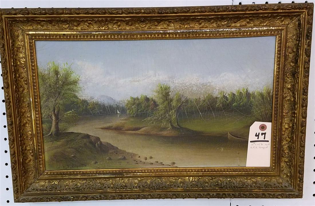 FRAMED 19TH C O/B LANDSCAPE SGND G.F.J BRYANT 10 1/2" X (1 of 3)