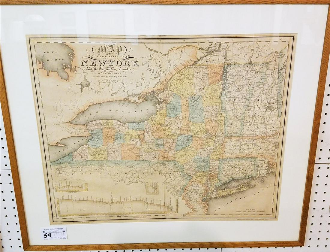 FRAMED 1832 MAP OF THE STATE OF NY BY DAVID H. BURR 20" (1 of 9)