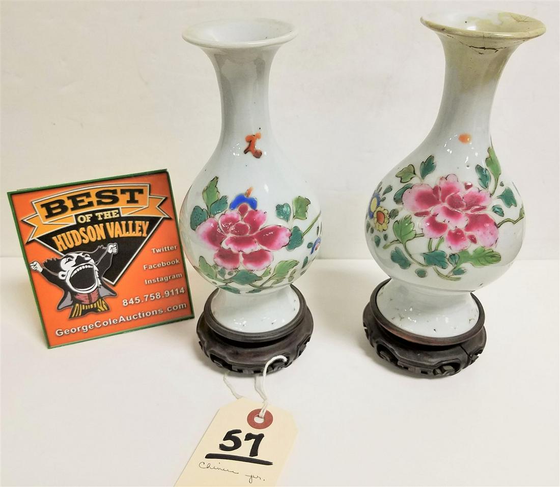 PR. CHINESE VASES 6 1/2" ON WOODEN STANDS 1 1/4" X (1 of 4)