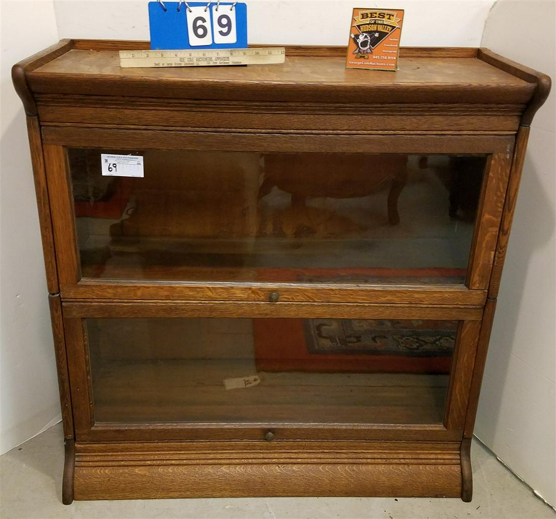 2 SECTION OAK STACKABLE BOOKCASE 35"H X 34"W X 14"D (1 of 2)