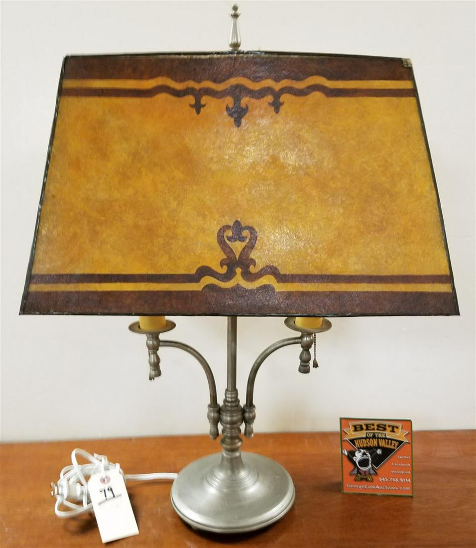 C 1920'S METAL BASE LAMP W/MICA SHADE 23-1/2"H SHADE (1 of 6)