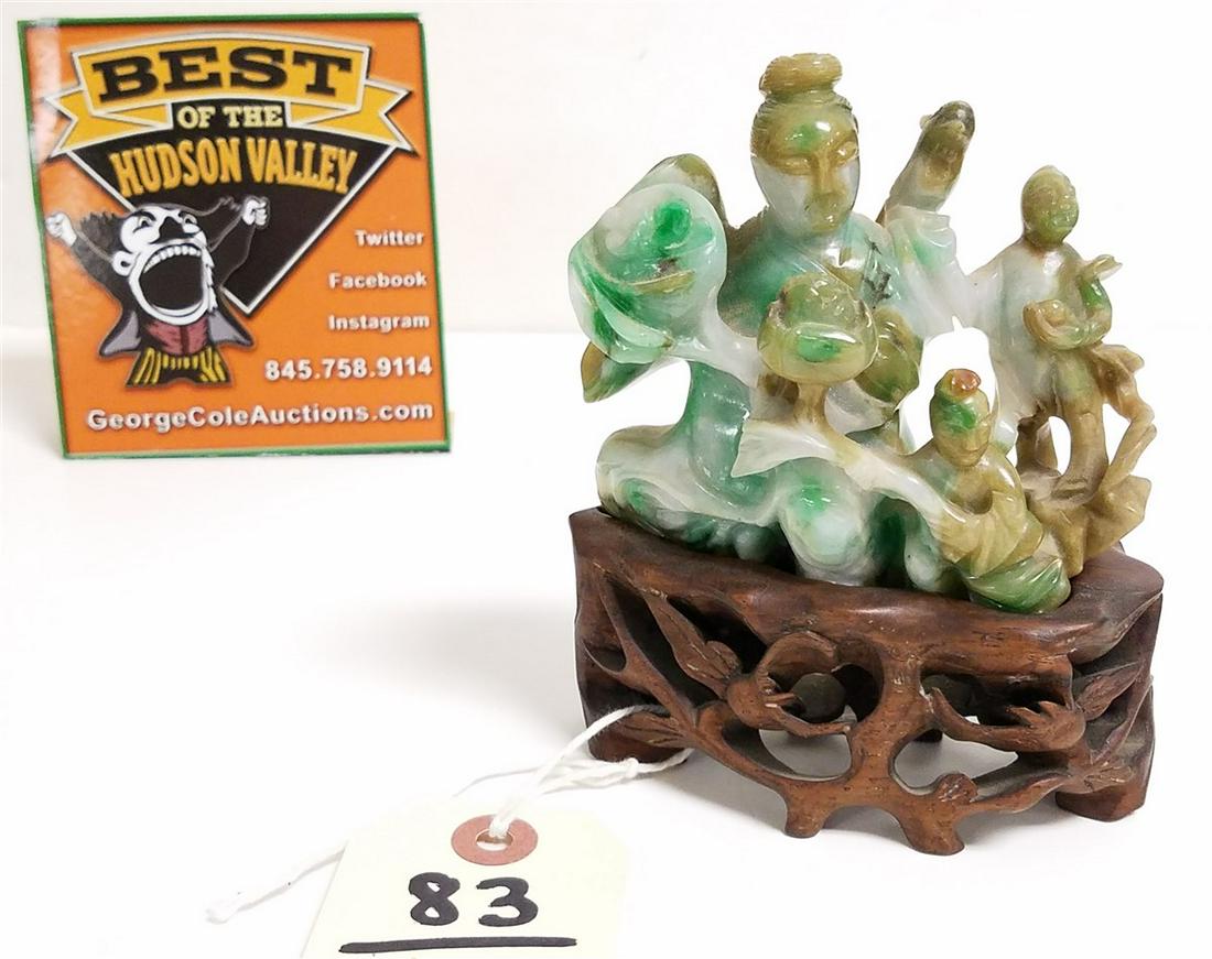 CARVED JADE GROUP 3-1/4"H X 4"W W/STAND 2"H X 4"W (1 of 4)