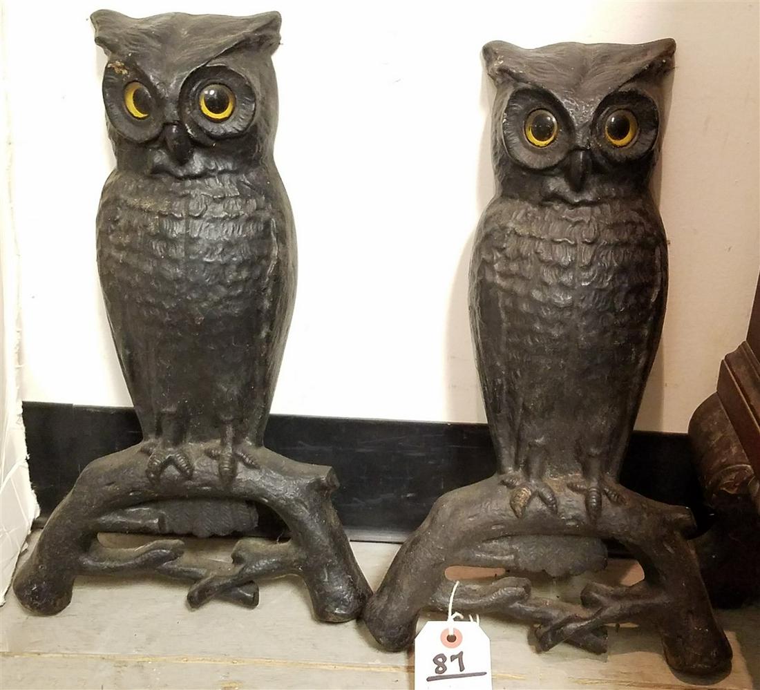 PR CAST IRON OWL END ANDIRONS P.S. + W.CO NO STANDS (1 of 2)