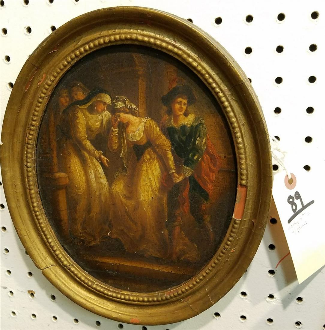 FRAMED EARLY 19TH C O/PANEL 10" X 8" (1 of 2)