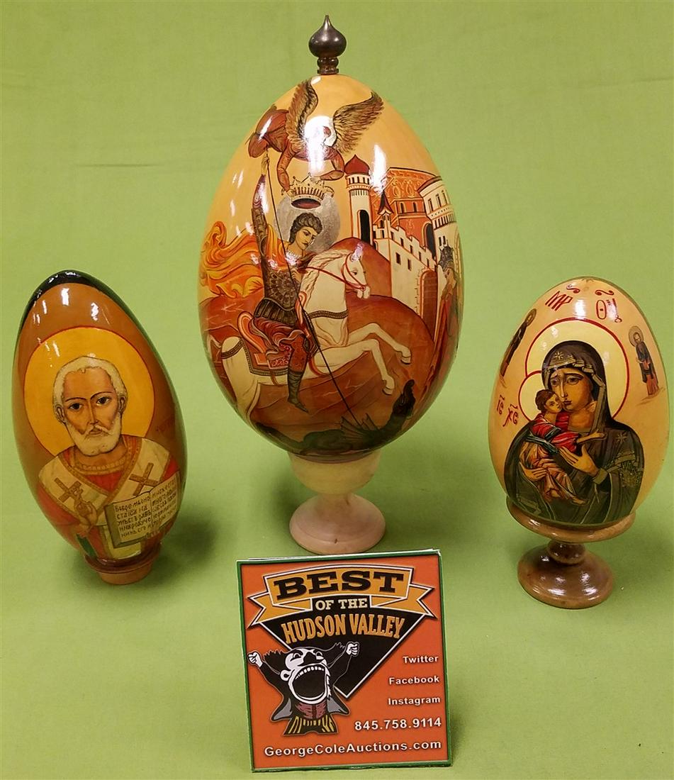 TRAY 3 RUSSIAN LACQUER EGGS 10", 8" AND 7 1/2" (1 of 5)