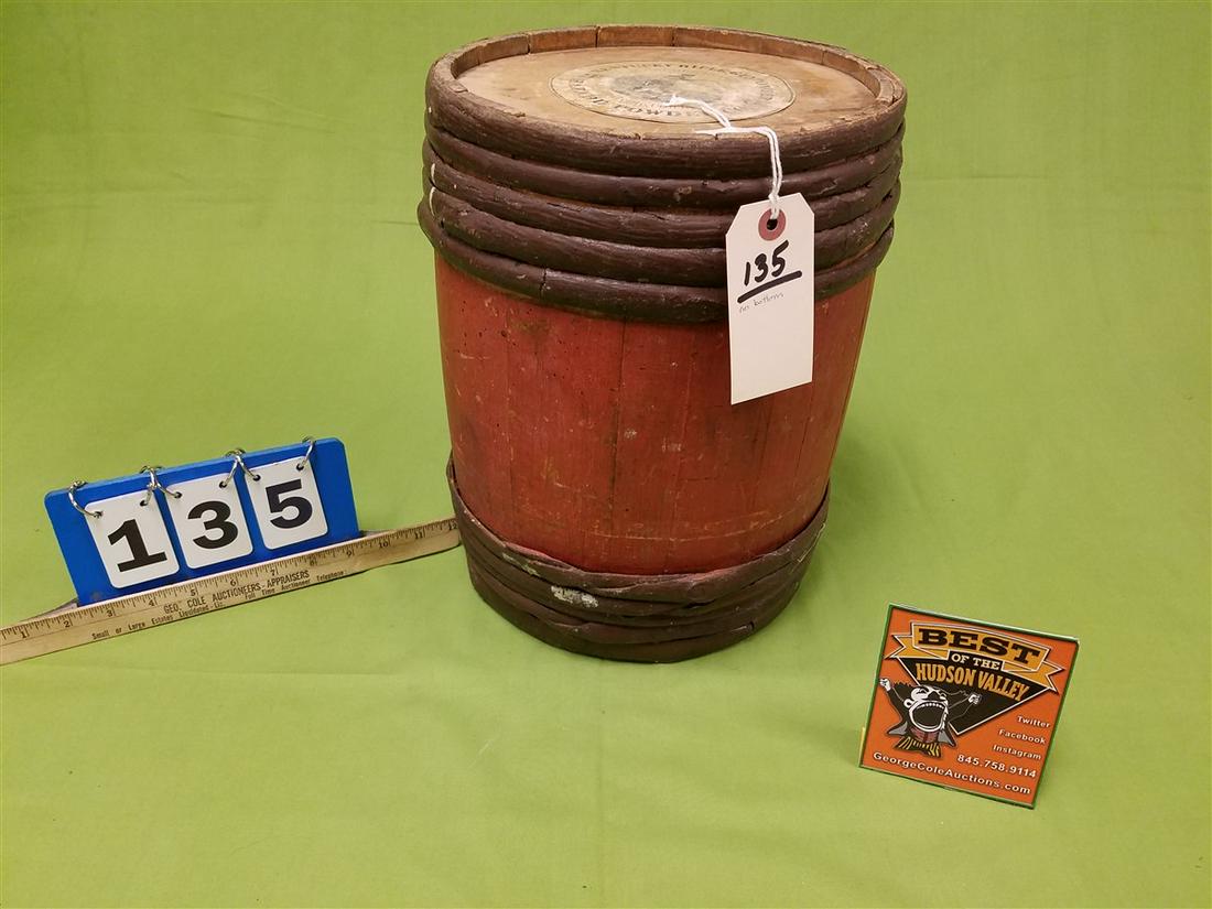 KENTUCKY RIFLE CO GUNPOWDER KEG W/ ORIG LABEL (NO: KENTUCKY RIFLE CO GUNPOWDER KEG W/ ORIG LABEL (NO BOTTOM)