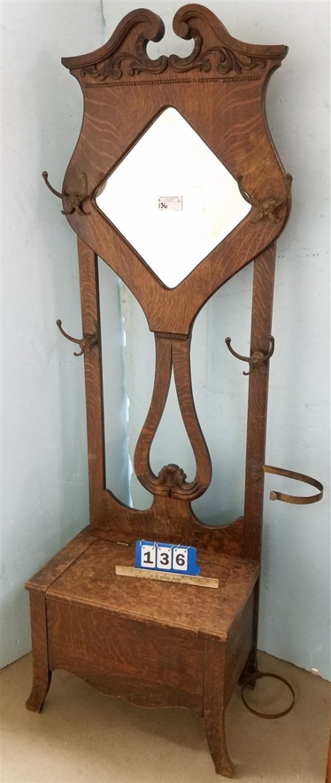 OAK HALL STAND 77"H X 24"W X 14 1/2"D (1 of 4)