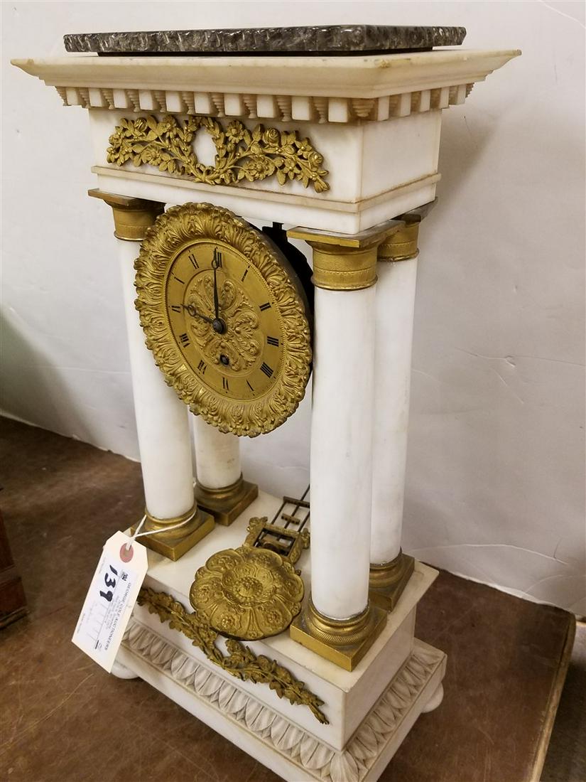 EMPIRE WHITE MARBLE PORTICO CLOCK 19"H X 9 3/4"W X 6"D (1 of 7)
