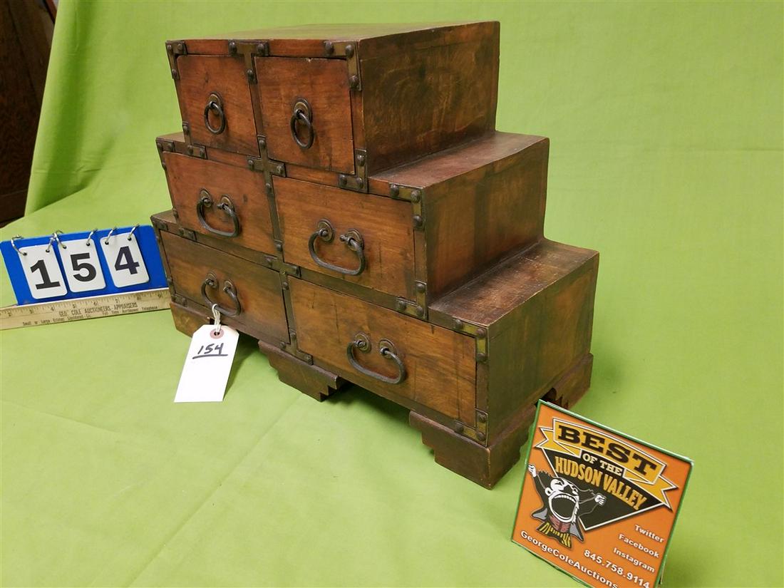 CHINESE 6 DRAWER STEP FORM CHEST 12 1/2"H X 17 1/4"W X (1 of 4)
