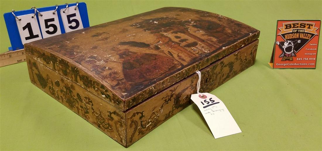 EARLY 19TH C OAK DECOUPAGE DOME TOP BOX 3 3/4"H X 15 (1 of 4)