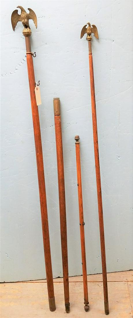 2 OAK FLAG POLES W/ BRONZE EAGLE CRESTS 64 1/2" AND (1 of 4)