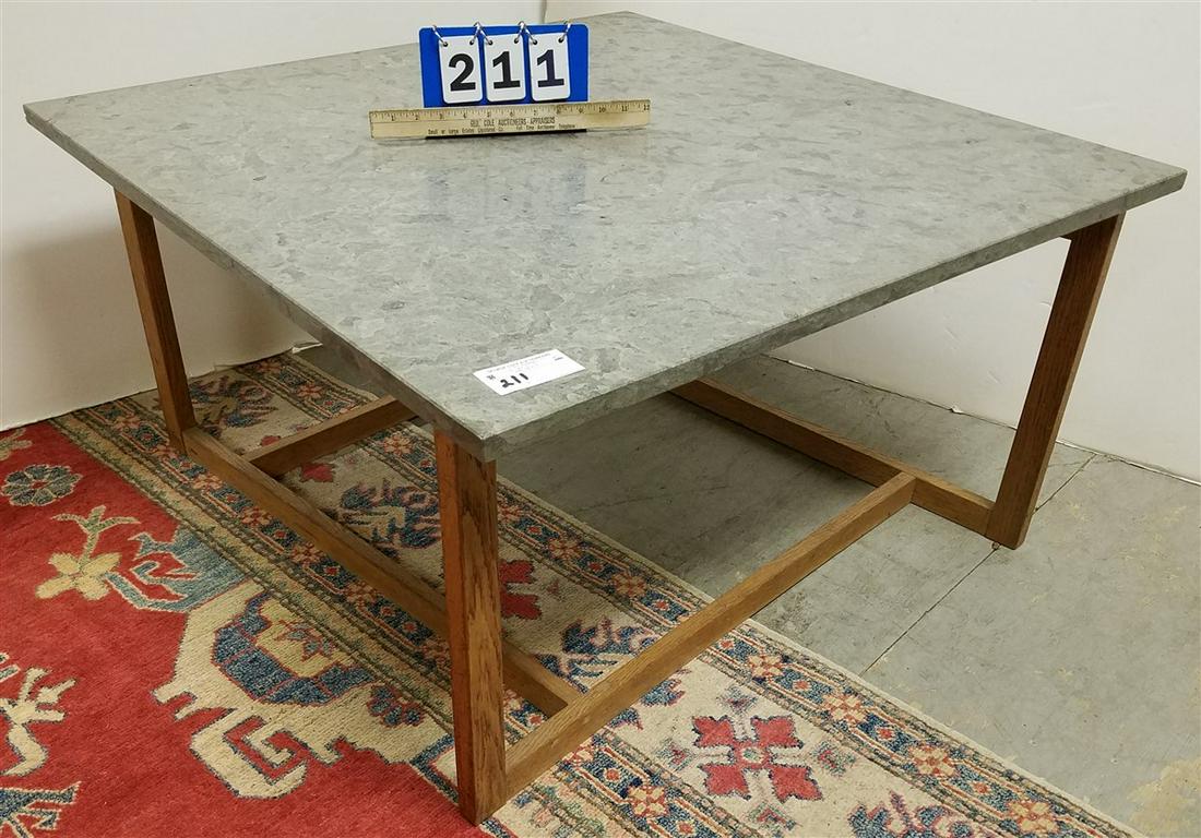 MID CENTURY OAK BASE MARBLE TOP COFFEE TABLE 18"H X 35 (1 of 3)