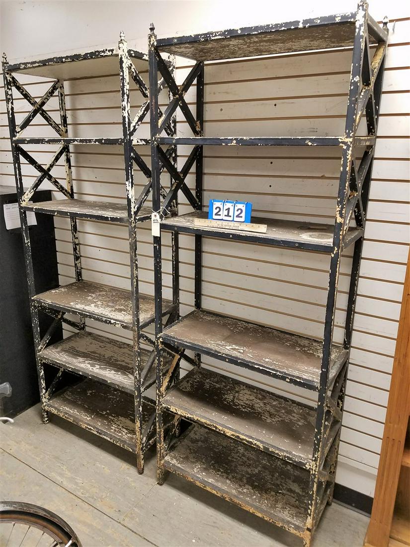 PR MID CENTURY STEEL ETAGERES W/ OAK SHELVES 6'8"H X (1 of 2)