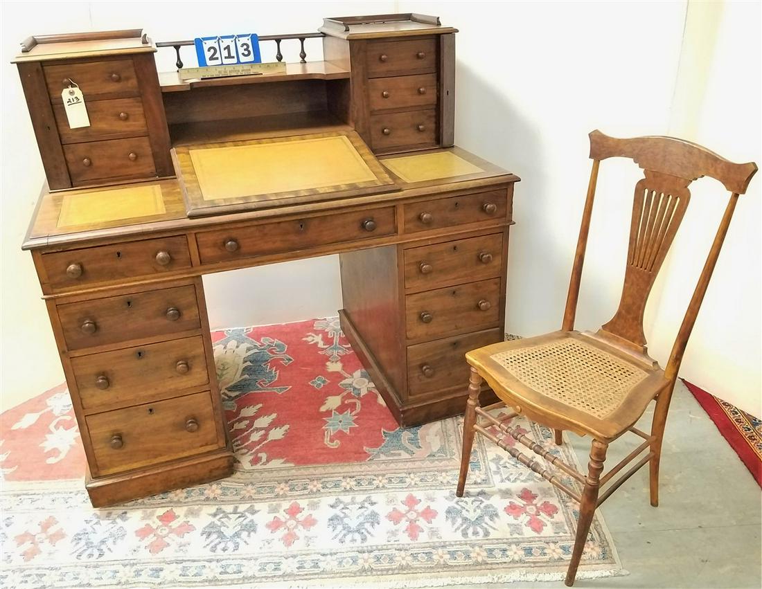 ENGLISH MAHOG DESK 45 1/2"H X 4'W X 28"D W/ CHAIR: ENGLISH MAHOG DESK 45 1/2"H X 4'W X 28"D W/ CHAIR