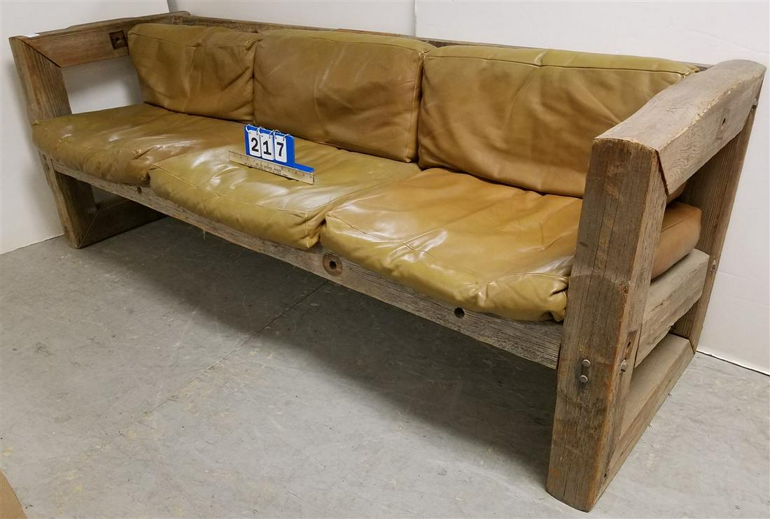 BARN BEAM FRAMED SOFA W/ LEATHER CUSHIONS 79 1/2"L X (1 of 2)